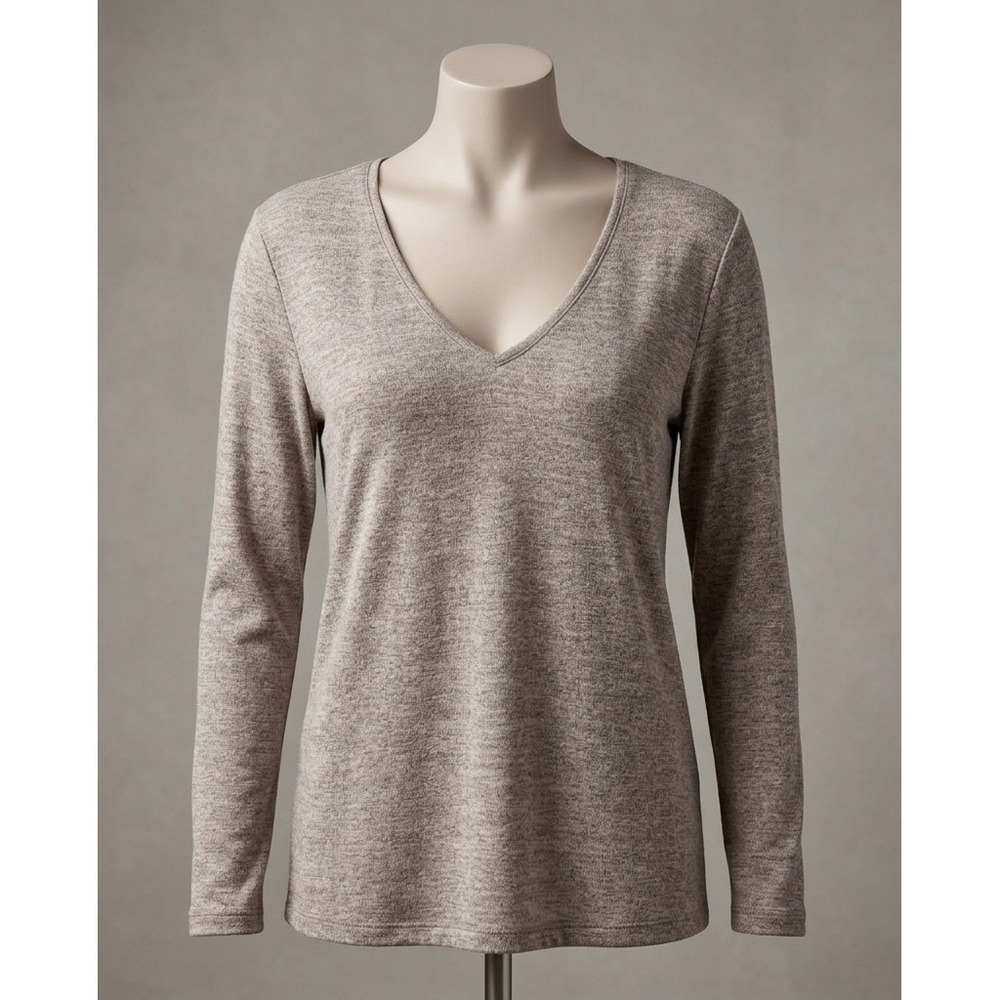 Heathered Knit Long Sleeve Scoop Neck‎ Top Soft Essential Layering Shirt